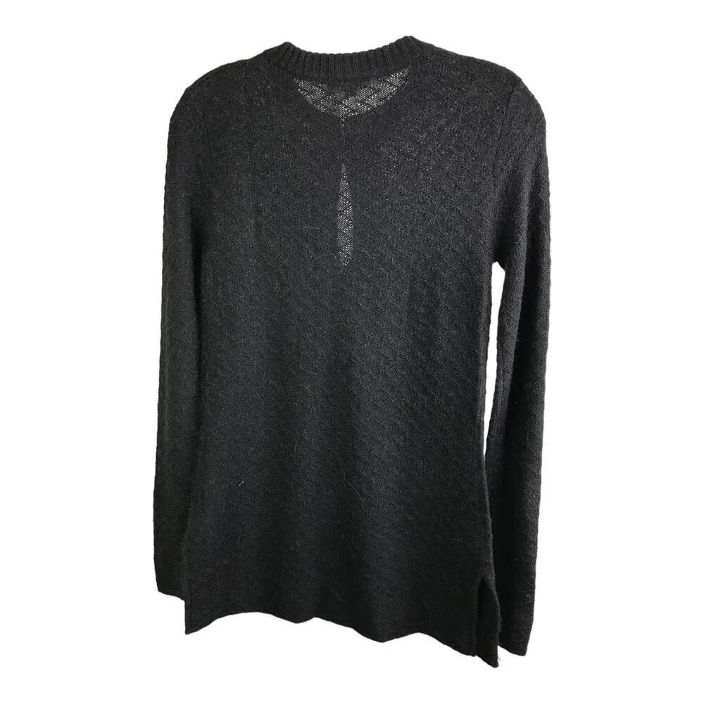 Tory Burch Sweater XS Black Wool Alpaca Leather Toggle Quiet Luxury Luxe‎ Knit